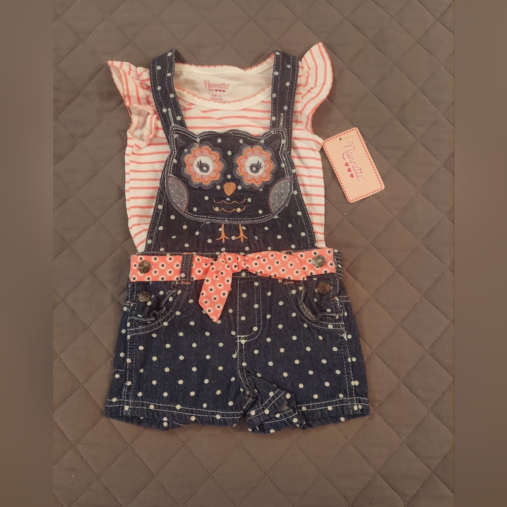Nannette Polka Dot Denim Owl Overalls for Kids
